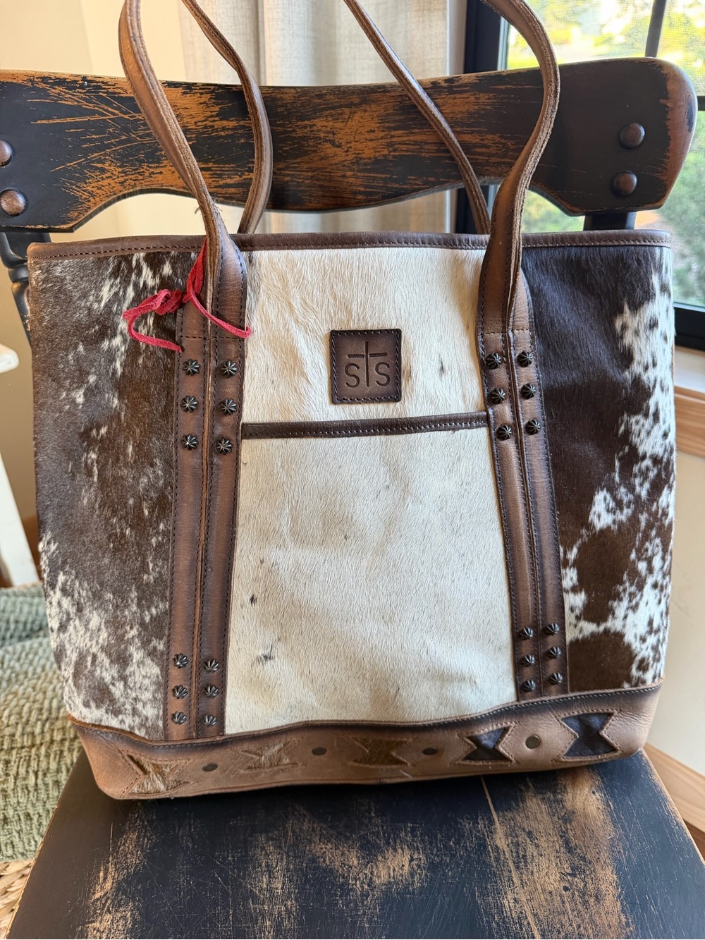 STS Ranchwear Brown and White Cowhide Leather Roswell Tote